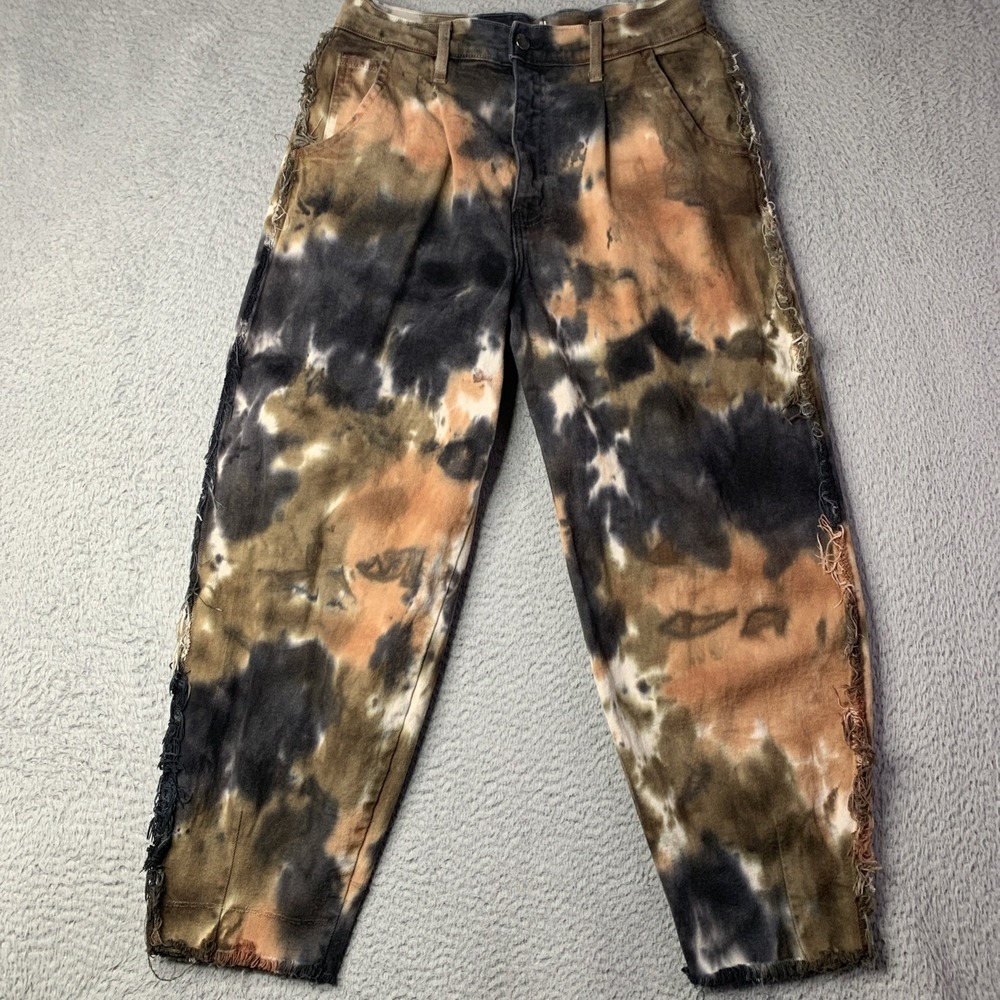 Vibrant MIU Barrel Like Jeans Tie Dye Fringe Brown & Black made in the USA 29-30